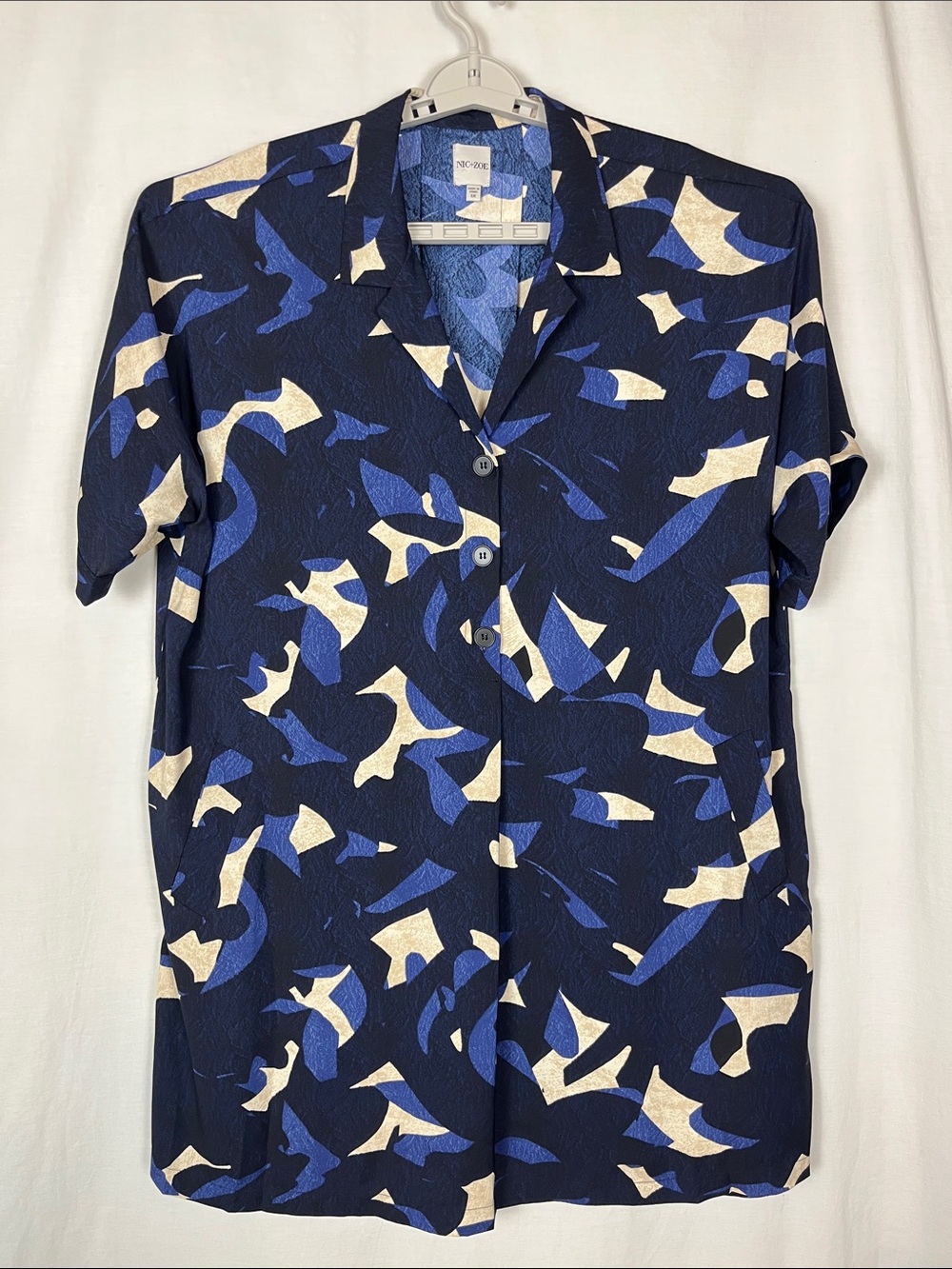 NWOT Nic + Zoe Blue Abstract Collared Short Sleeve Tunic